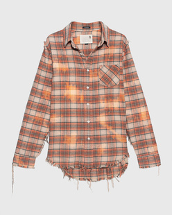 R13 Shredded Seam Bleached Orange Plaid