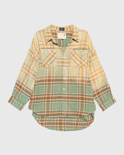 R13 Drop Neck Workshirt Gradient Bleach Green Plaid