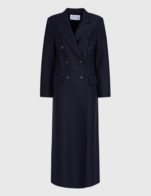 HARRIS WHARF LONDON Long Maxi Coat Pressed Wool Navy Blue