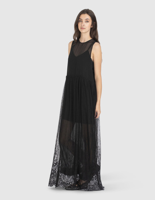 ISABEL BENENATO Long Lace Layer Black