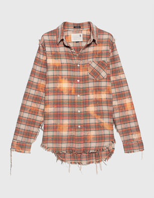 R13 Shredded Seam Bleached Orange Plaid