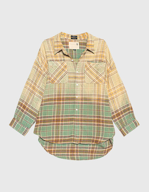 R13 Drop Neck Workshirt Gradient Bleach Green Plaid