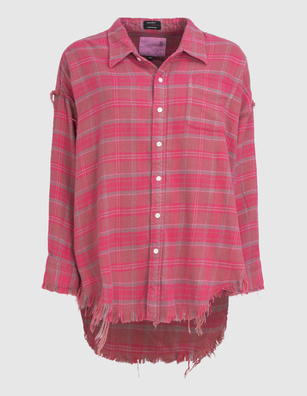 R13 Shredded Seam Drop Neck Rasberry Overdyed Plaid