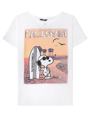 Princess Goes Hollywood Snoopy California White Printed T Shirtwith Rhinestones Tops