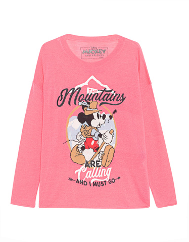 FROGBOX Mountain Mickey Shocking Pink Bestickter Oversize-Pullover -  Pullover