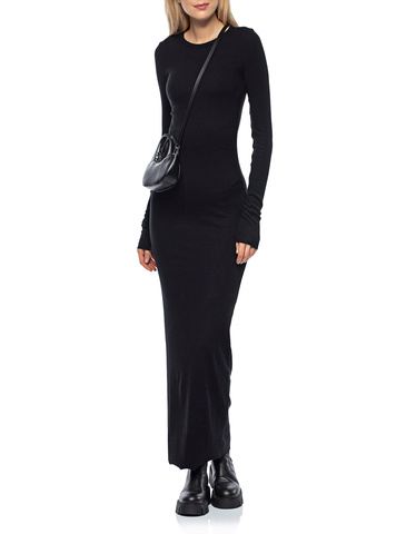 Long Sleeve Crewneck Rib Maxi Dress Black