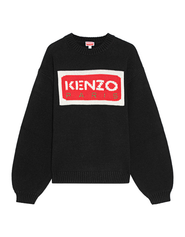 KENZO Logo Wool Black Knit pullover with label logo - Sweaters
